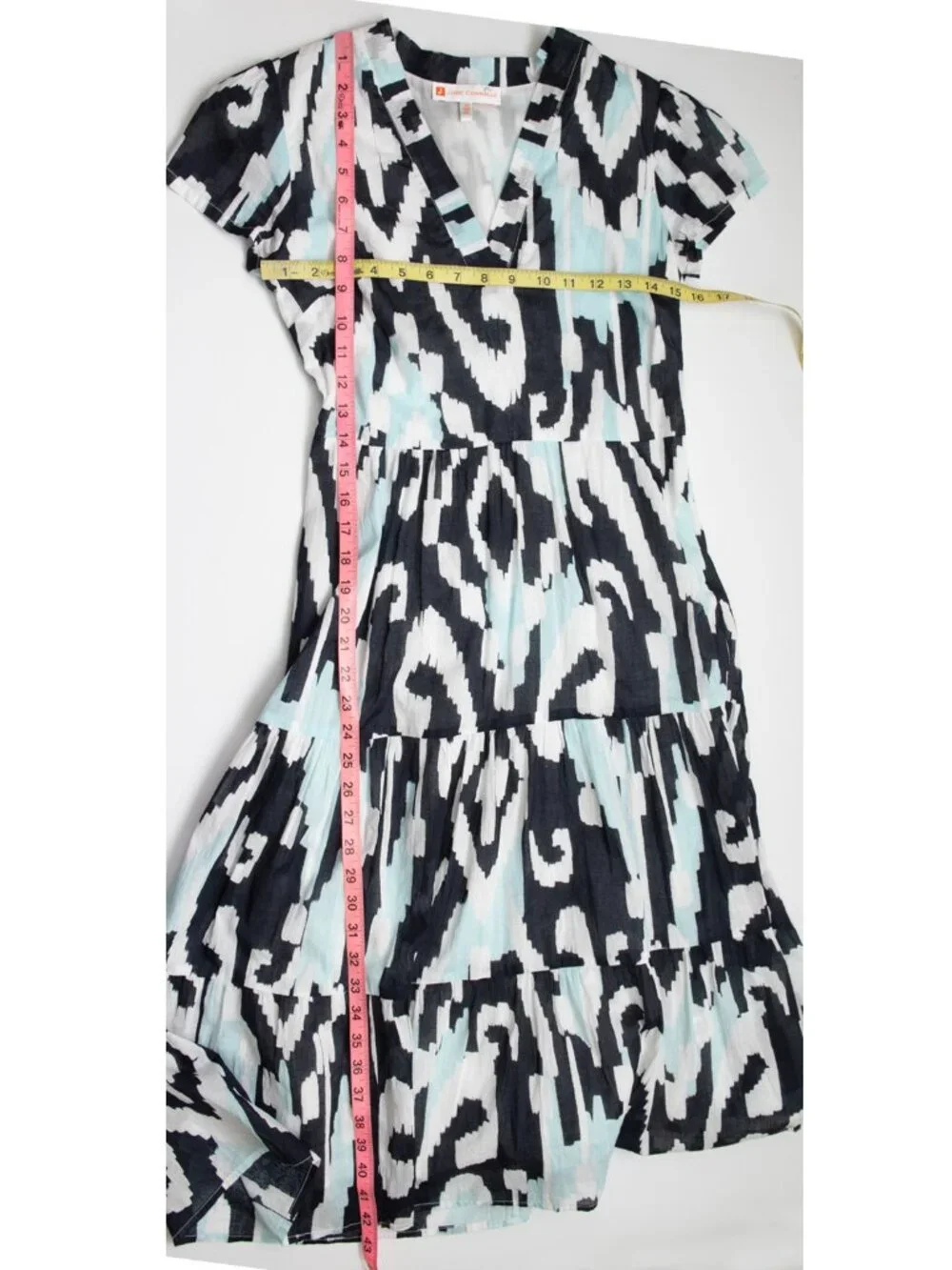 Jude Connally Dress Abstract Print Flutter Sleeve Midi Blue White Size XS